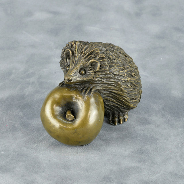 Hedgehog with apple by Oriele Bronze Sculpture