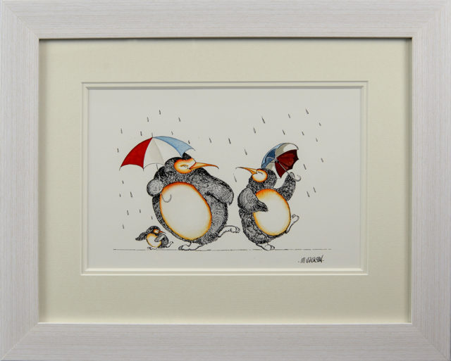 Singing in the Rain - Penguins Original Painting by Mike Jackson