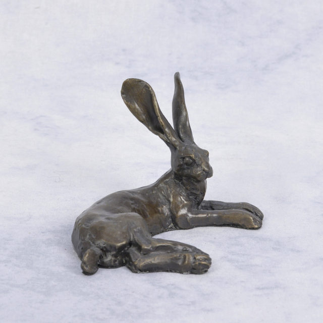 Lying Hare Solid Bronze Sculpture by Paul Jenkins
