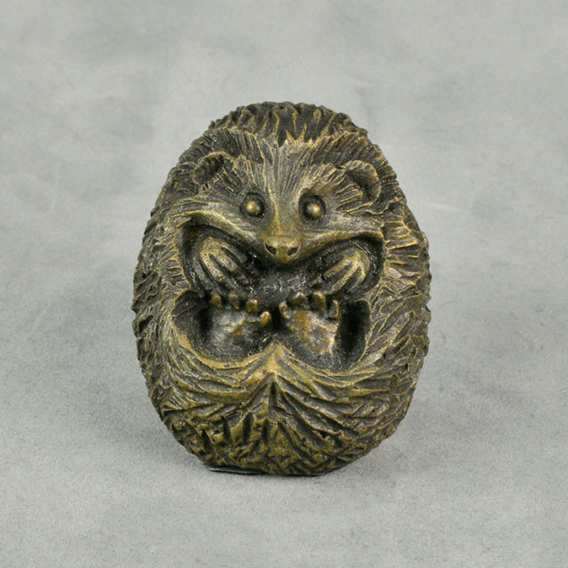 Small Curled Hedgehog by Oriele Bronze Sculpture