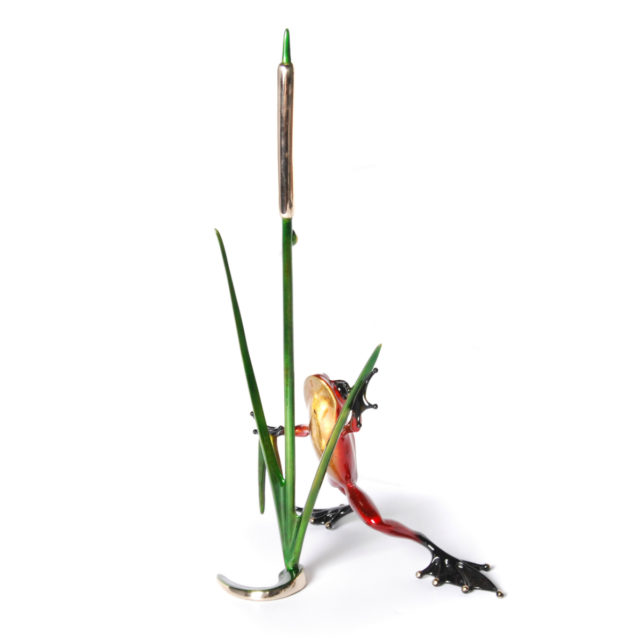 Cattail (Solid Bronze Frog Sculpture) by Tim Cotterill Frogman