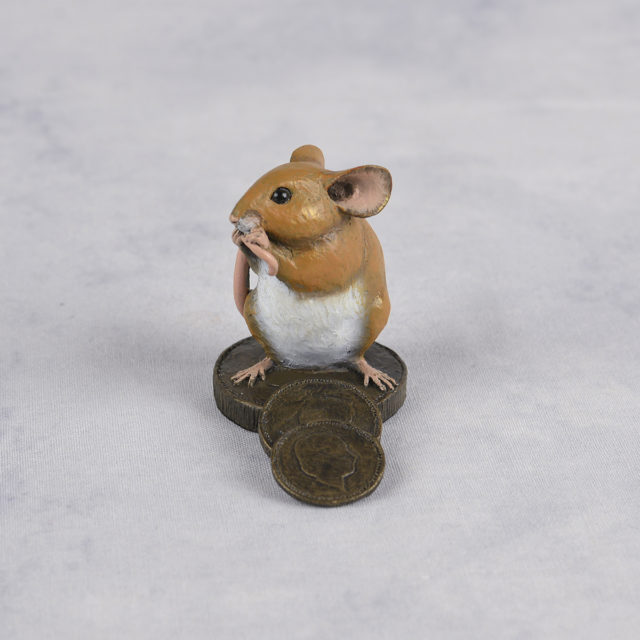 Mouse on Old Pennies Bronze Resin Sculpture by Mike Simpson