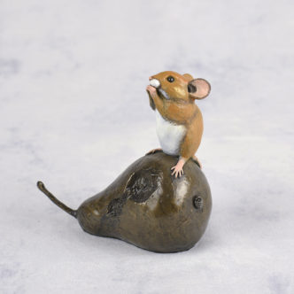 Mouse on Pear Bronze Resin Sculpture by Mike Simpson