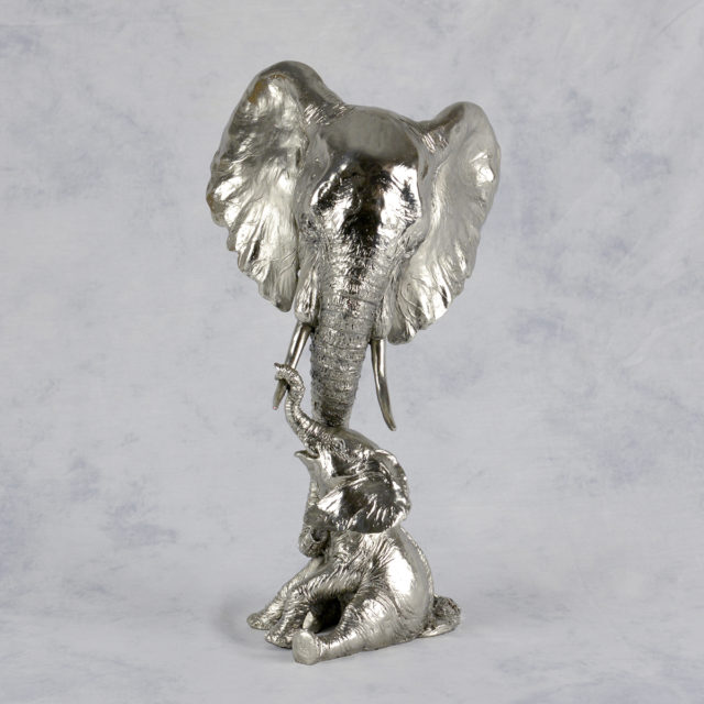 Elephant Mother & Baby Nickel Resin Sculpture by Keith Sherwin