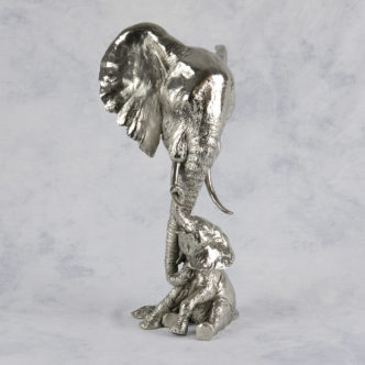 Elephant Mother & Baby Nickel Resin Sculpture by Keith Sherwin
