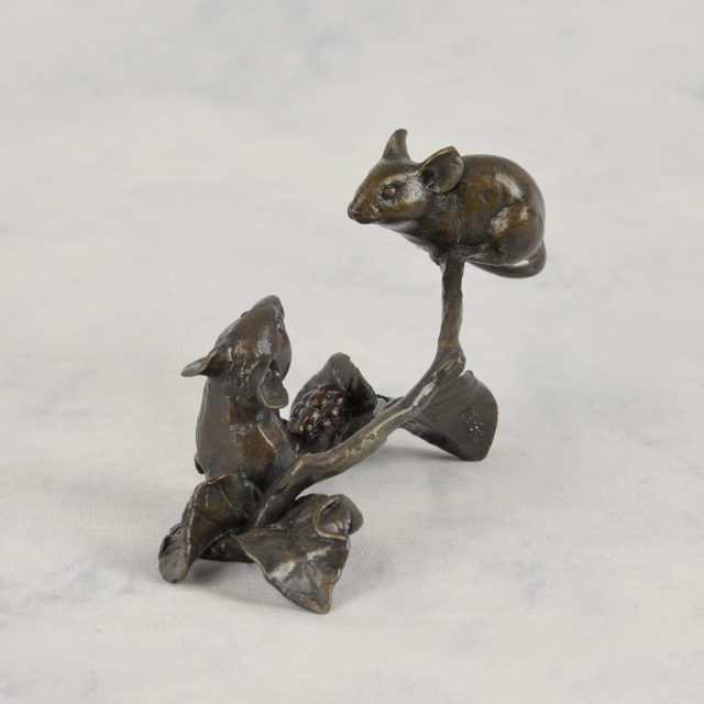 Mice with Berries Solid Bronze Sculpture by Mike Simpson