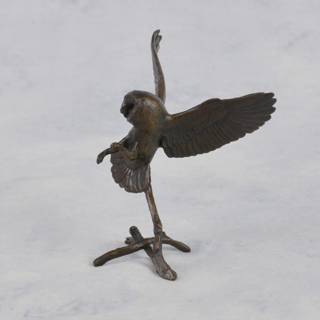 Barn Owl in Flight Solid Bronze Sculpture by Mike Simpson