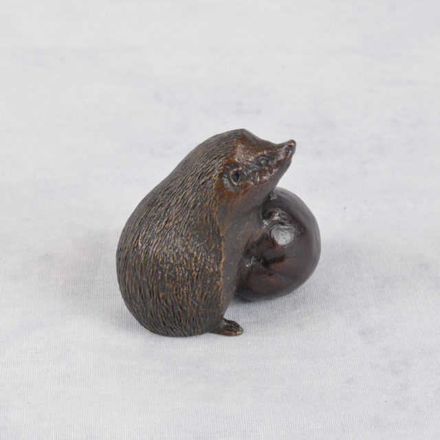 Hedgehog With Apple Solid Bronze Sculpture by Mike Simpson