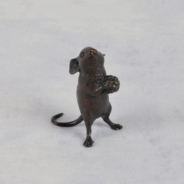 Mouse Holding Berry Solid Bronze Sculpture by Mike Simpson