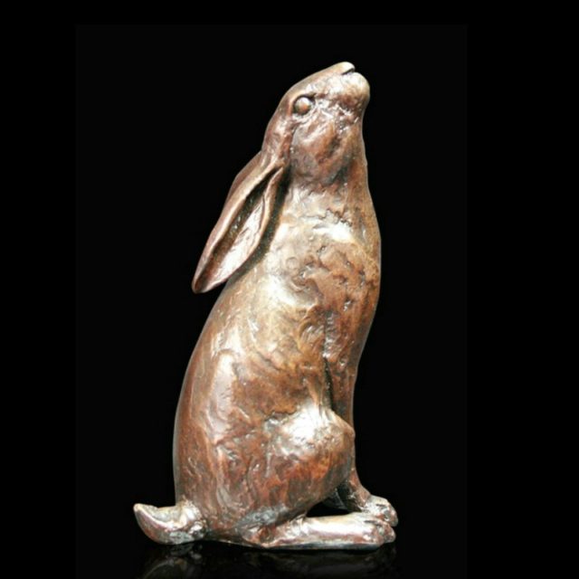 Moongazing Hare Solid Bronze Sculpture by Mike Simpson