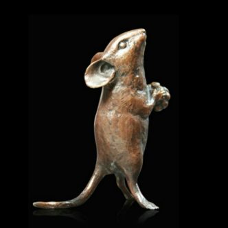 Mouse Holding Berry Solid Bronze Sculpture by Mike Simpson