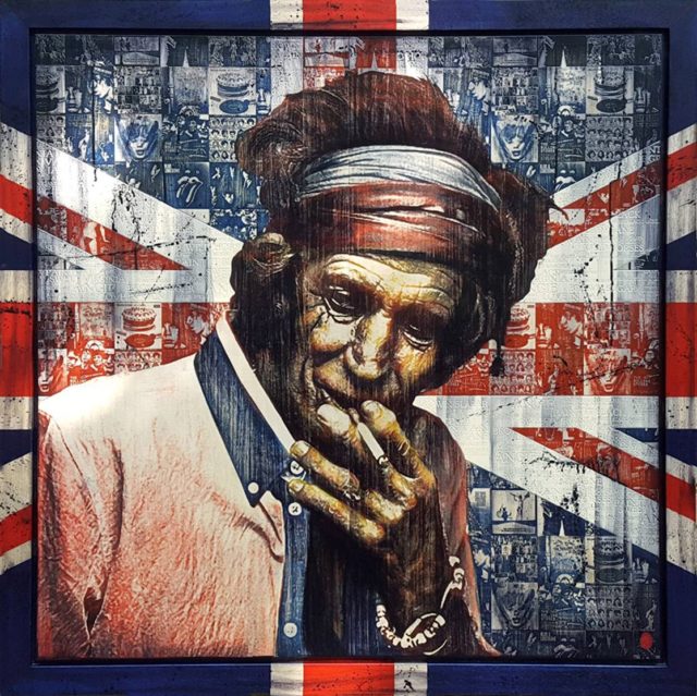 Made in Britain: Keith (Original) by Rob Bishop Keith Richards Art on Maple Wood
