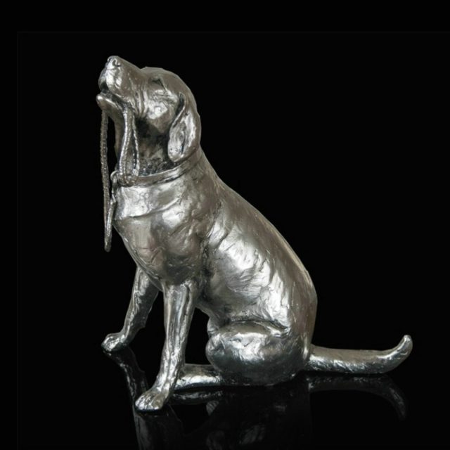 Labrador & Lead Nickel Resin Sculpture by Keith Sherwin Richard Cooper Bronze