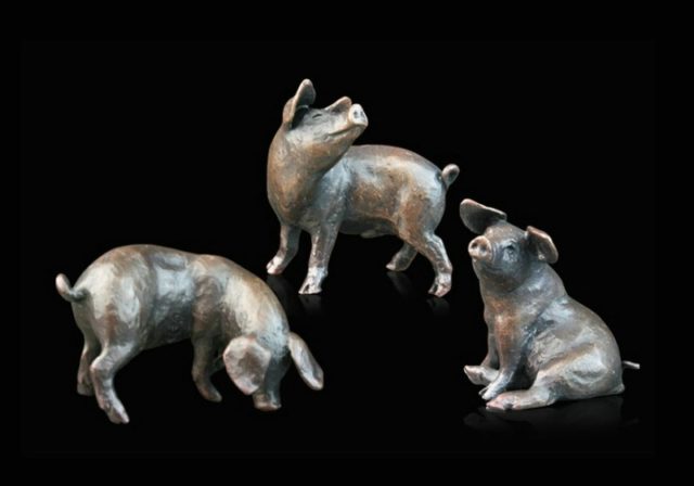 Three Little Pigs Solid Bronze Sculpture by Mike Simpson