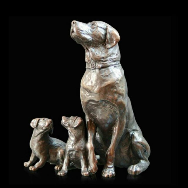 Labrador with Puppies Solid Bronze Sculpture by Michael Simpson Richard Cooper