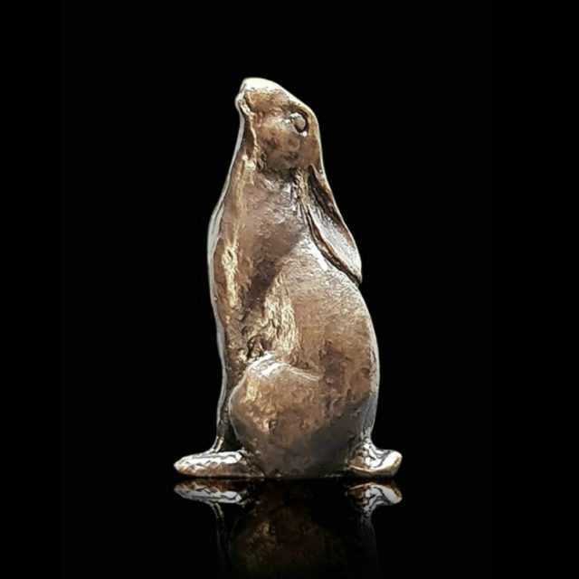 Tiny Moon Gazing Hare Solid Bronze Sculpture by Butler & Peach