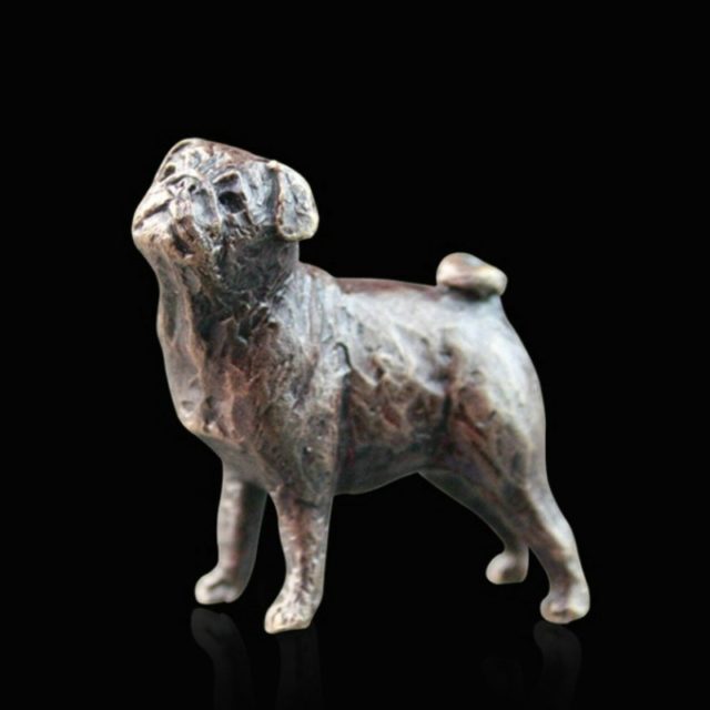 Tiny Pug Solid Bronze Sculpture by Butler & Peach