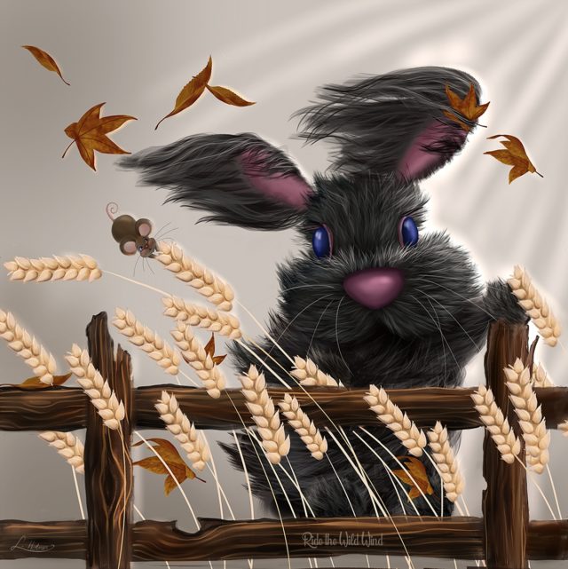 Ride The Wild Wind by Lisa Holmes Bunny art cute