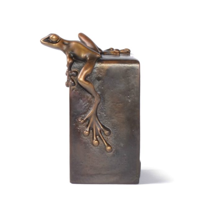 Vertical Paperweight (Solid Bronze Frog Sculpture) by Tim Cotterill Frogman Torquay Devon