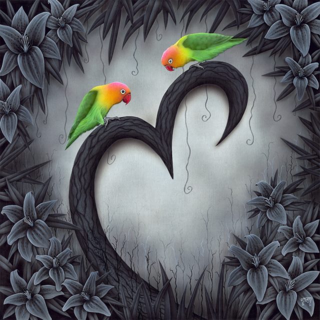 Rendezvous Love Birds (Hand Embellished) print by Tamsin Evans Torquay Devon
