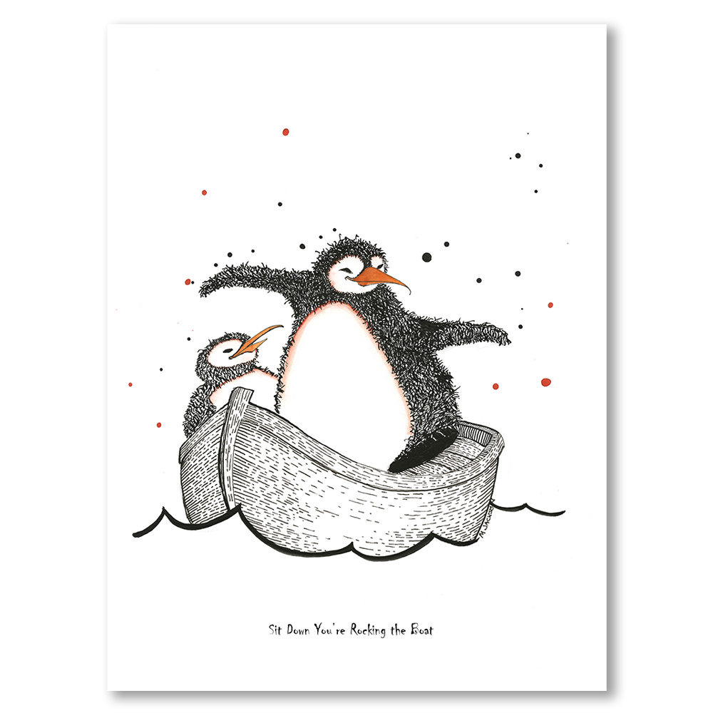 Penguins-sit-down-you're-rocking-the-boat-mike-jackson-art