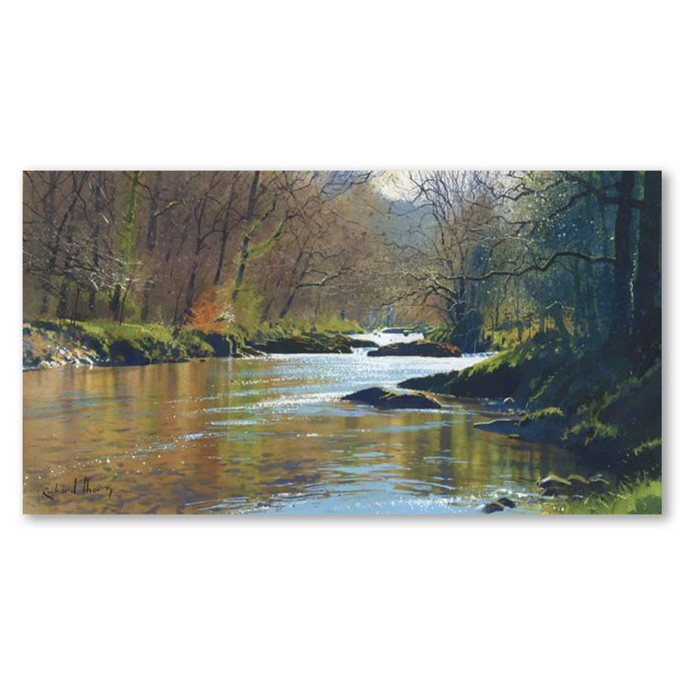 the-weir-at-new-bridge-richard-thorn-art-landscape-nature-riverscape-seascapes-framed-wall-art-prints-devon-cornwall-woodland-english-countryside-limited-edition