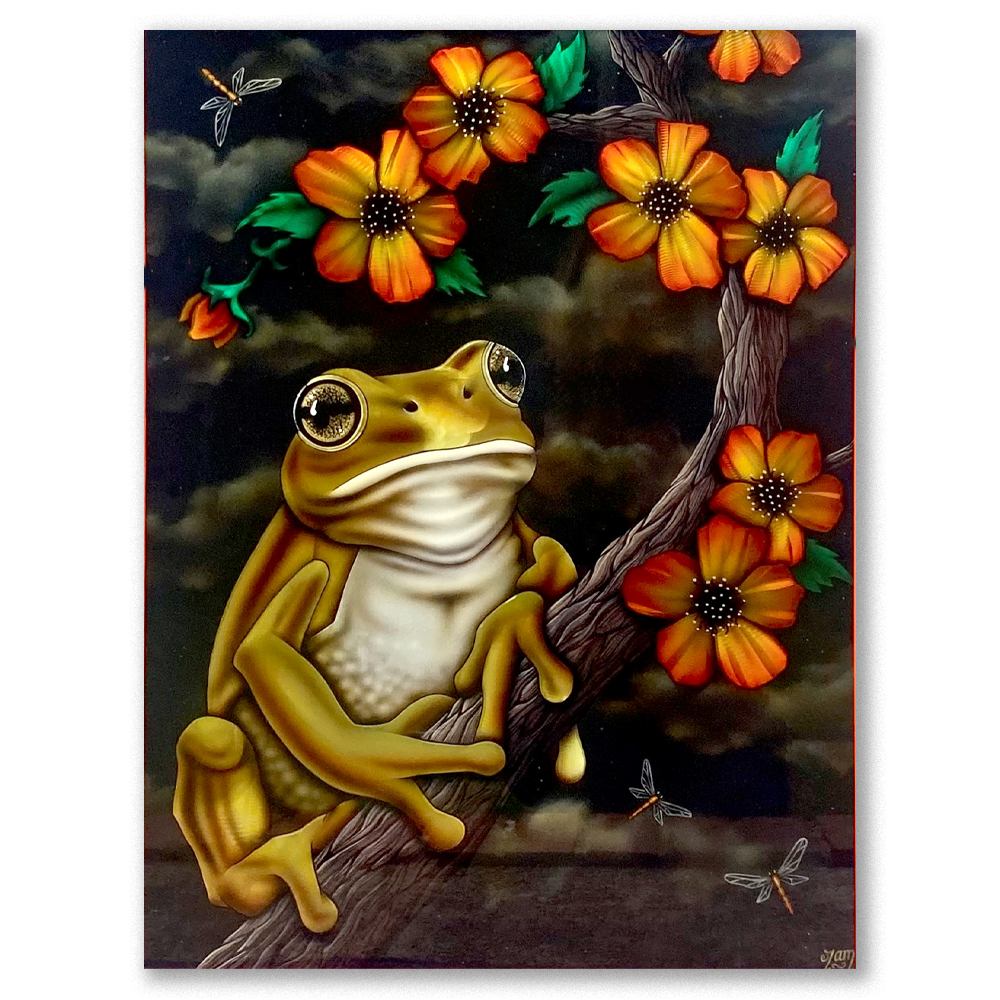 Florence-the-Frog-framed-Original-Painting-on-Aluminium-by-Tamsin-Evens-art