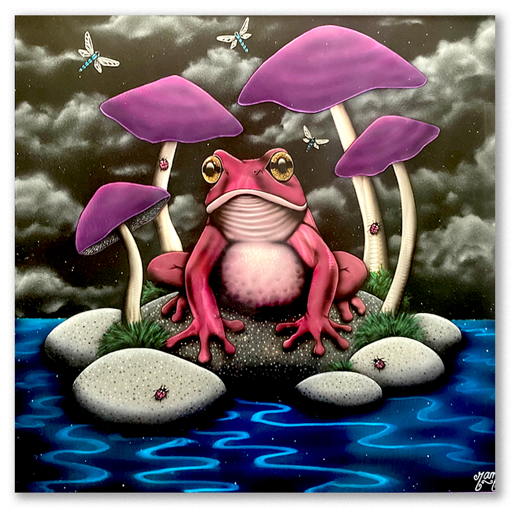 Phillip-the-Frog-framed-Original-Painting-on-Aluminium-by-Tamsin-Evens-art