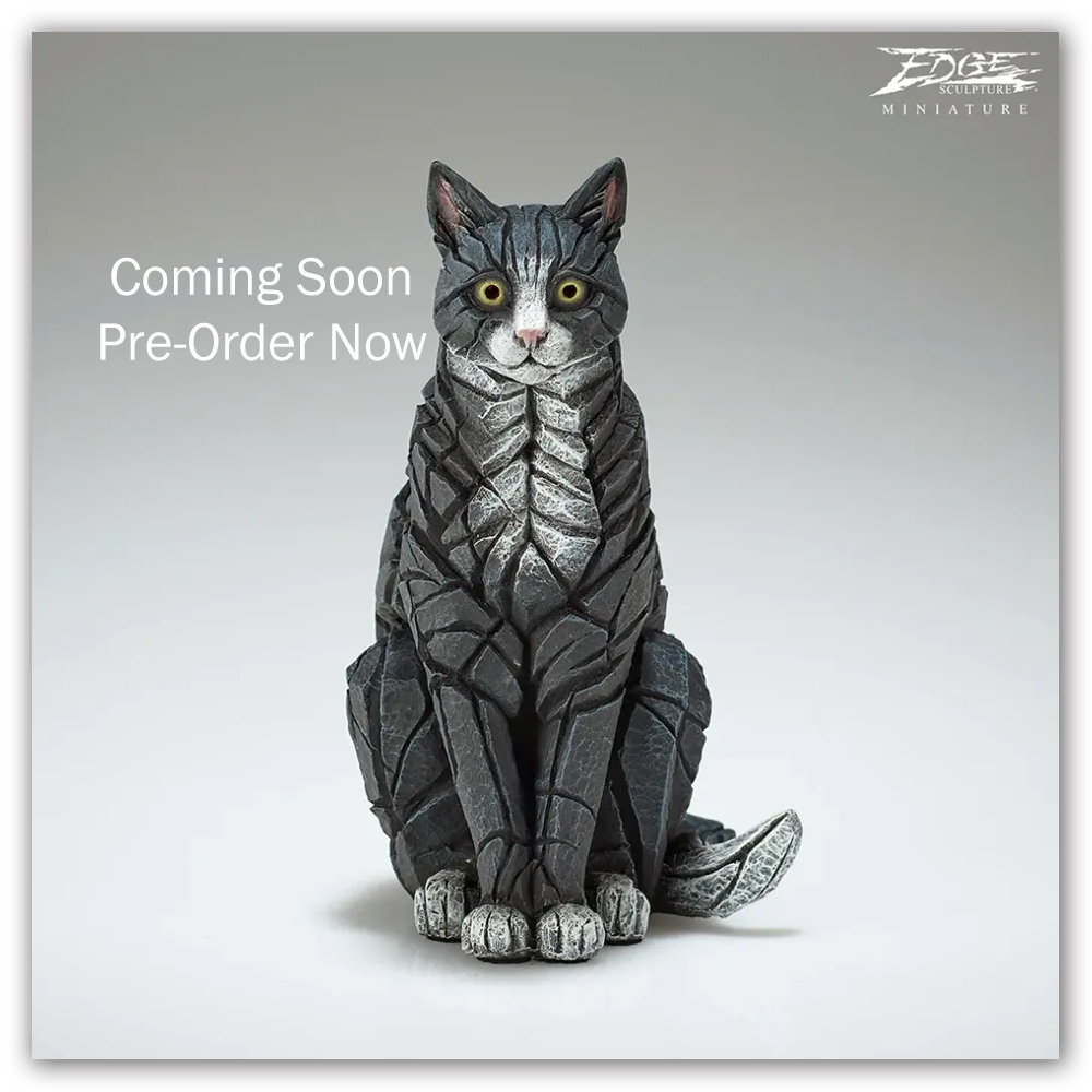 Miniature Sitting Cat Black and White Edge Sculpture EDMIN15B Matt Buckley Haddon Galleries coming soon